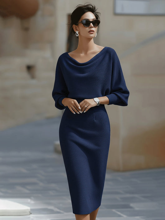 Jacqueline | Damen U Boot Ausschnitt Fledermausärmel Midi Bodycon Kleid