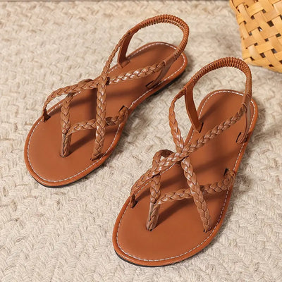 Julia | Damen Frühlings Geflochtene Flache Sandalen