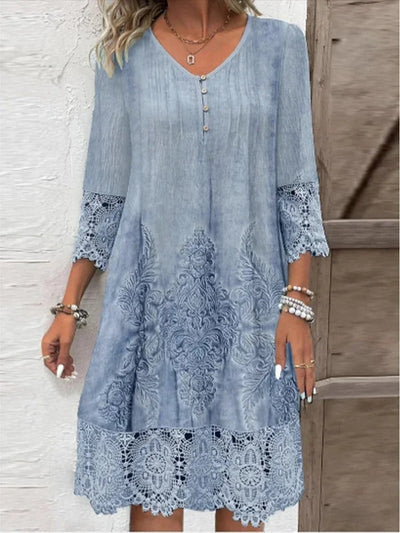 Nora | Damen Boho Blumen-Tunika Kleid mit Spitzenärmeln