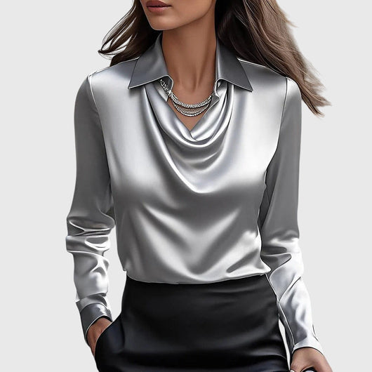 Emma | Damen Wasserfallkragen Langarm Top