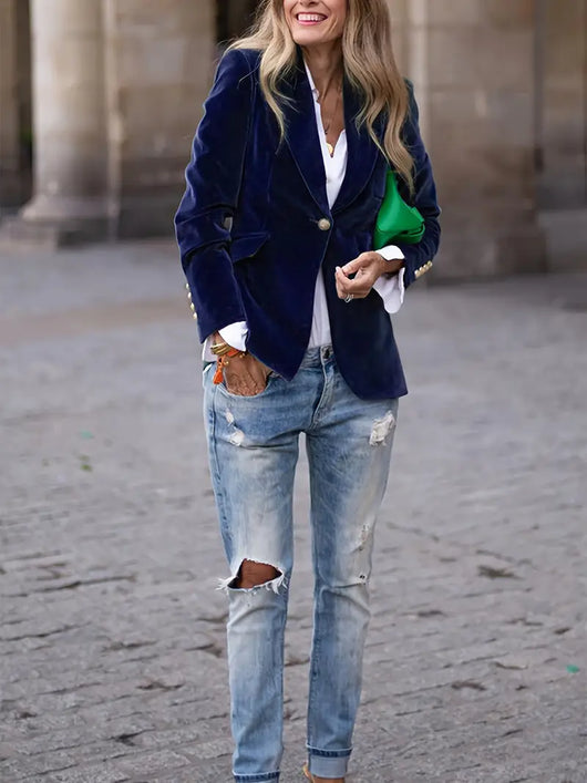Sabina | Damen Klassischer Blazer mit Ein-Knopf-Verschluss