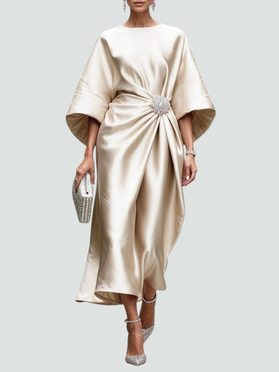 Martina | Damen Elegantes Drapiertes Maxi Kleid Mit Brosche