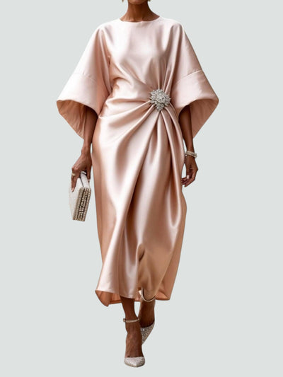 Martina | Damen Elegantes Drapiertes Maxi Kleid Mit Brosche