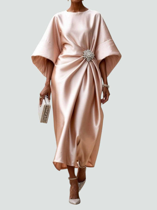 Martina | Damen Elegantes Drapiertes Maxi Kleid Mit Brosche