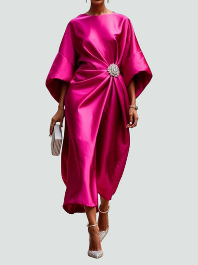 Martina | Damen Elegantes Drapiertes Maxi Kleid Mit Brosche