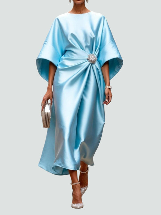 Martina | Damen Elegantes Drapiertes Maxi Kleid Mit Brosche