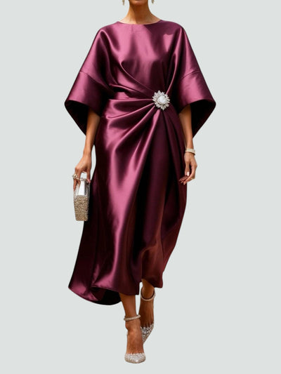 Martina | Damen Elegantes Drapiertes Maxi Kleid Mit Brosche