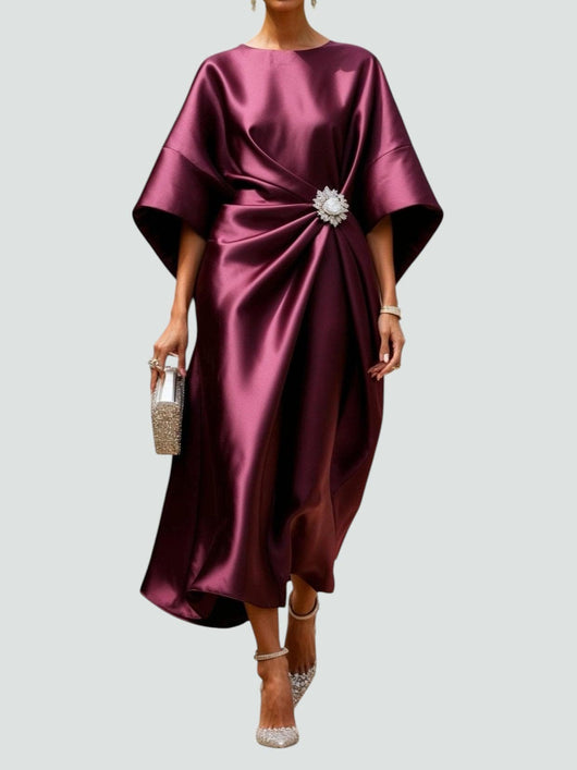 Martina | Damen Elegantes Drapiertes Maxi Kleid Mit Brosche
