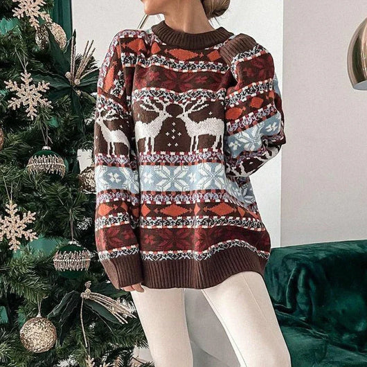 Carolin | Damen-Weihnachtspullover mit Rentiermuster