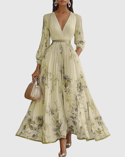 Isabella | Damen Ärmelloses Geplissiertes Blumen Midi Kleid