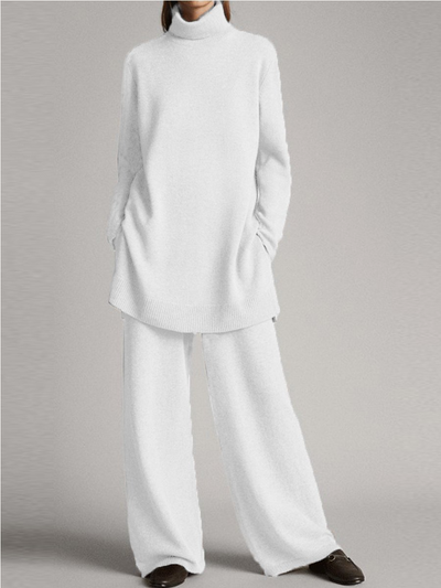 Isabella | Damen Rollkragenpullover- und Weitbein-Hosen-Set