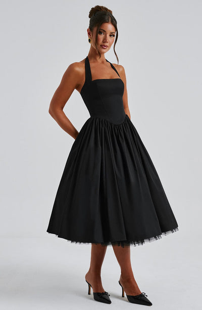 Lydia | Damen Halter Midi Kleid für Hochzeitsgäste
