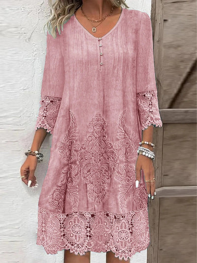 Nora | Damen Boho Blumen-Tunika Kleid mit Spitzenärmeln
