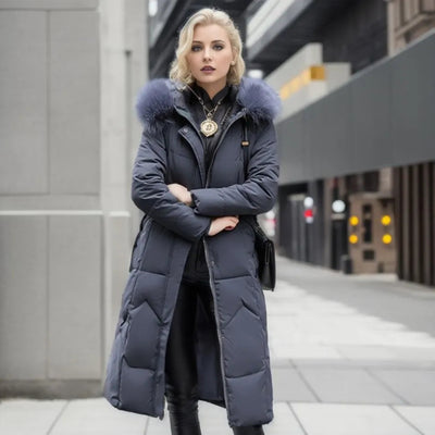 Katharina | Damen Langer Daunen-Steppmantel mit Kragen