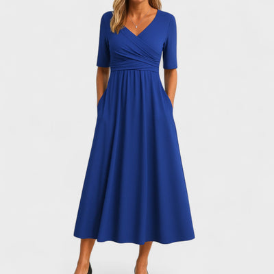 Lilian | Damen V-Ausschnitt Kurzarm Maxi Kleid