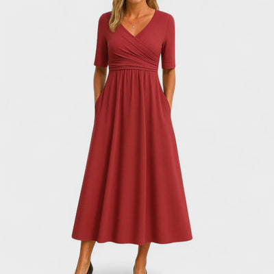 Lilian | Damen V-Ausschnitt Kurzarm Maxi Kleid