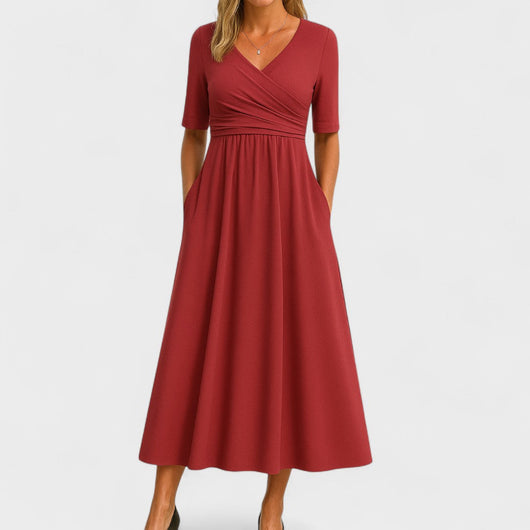 Lilian | Damen V-Ausschnitt Kurzarm Maxi Kleid