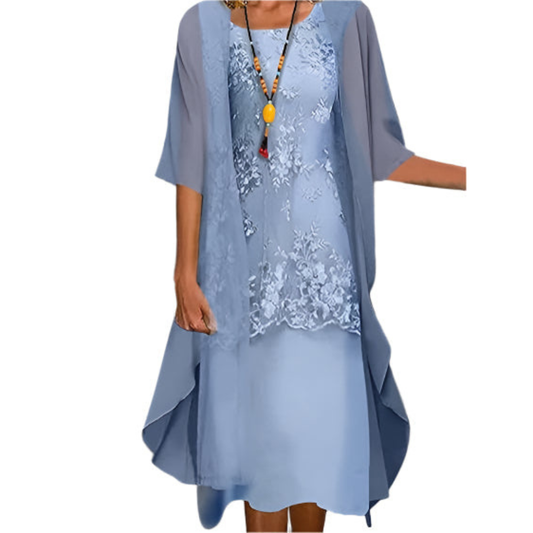 Annika | Damen Hochzeitsgast Kleid Fließendes Midi Kleid mit Transparenten Ärmeln
