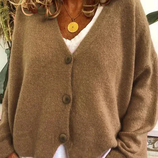 Birgit | Damen Freizeit-Strickjacke mit V-Ausschnitt und Knöpfen