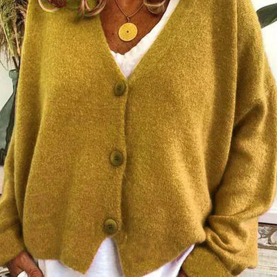 Birgit | Damen Freizeit-Strickjacke mit V-Ausschnitt und Knöpfen