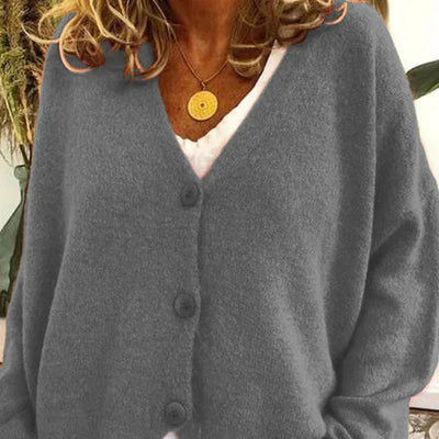 Birgit | Damen Freizeit-Strickjacke mit V-Ausschnitt und Knöpfen