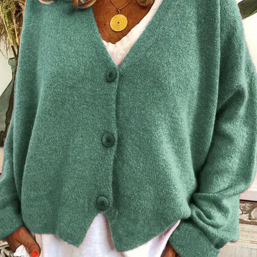Birgit | Damen Freizeit-Strickjacke mit V-Ausschnitt und Knöpfen