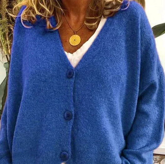 Birgit | Damen Freizeit-Strickjacke mit V-Ausschnitt und Knöpfen