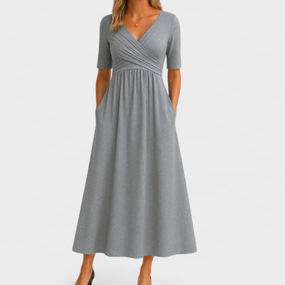 Lilian | Damen V-Ausschnitt Kurzarm Maxi Kleid
