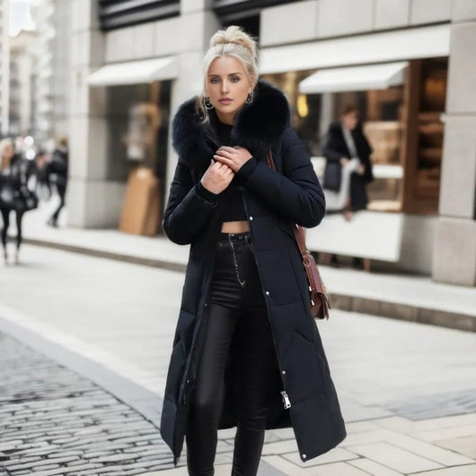 Katharina | Damen Langer Daunen-Steppmantel mit Kragen