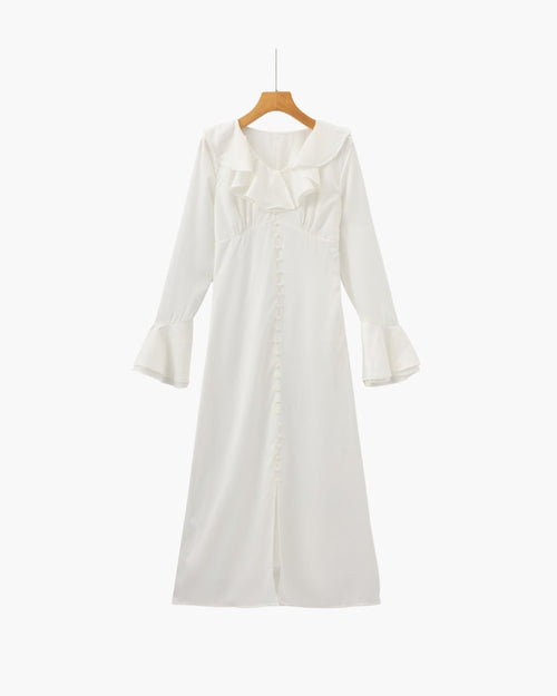 Perlenknopf Rüschen Midikleid