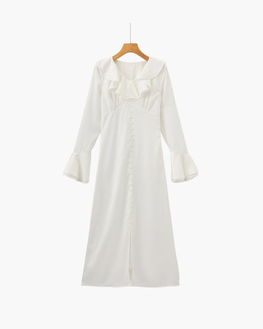 Perlenknopf Rüschen Midikleid