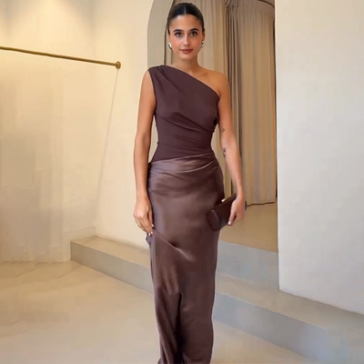 Hanna | Damen Hochzeitsgast Kleid Ein-Schulter Abendkleid