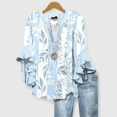 Viviane | Damen Blumen Rüschenärmel Casual Top