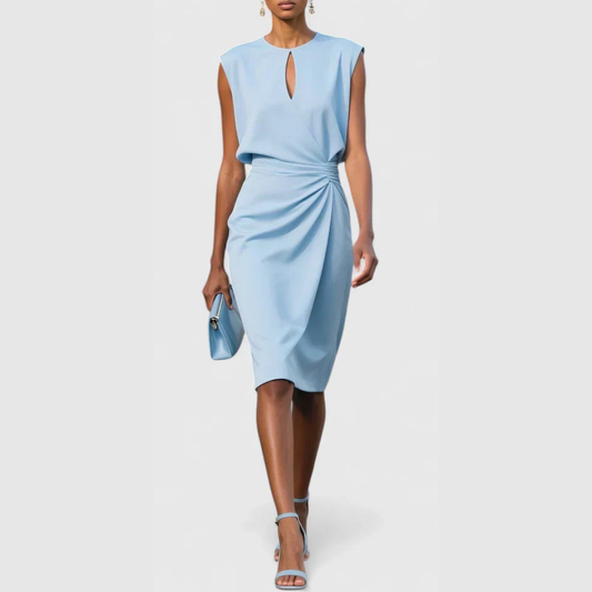Karla | Damen Ärmellos Gerafftes Midi Kleid