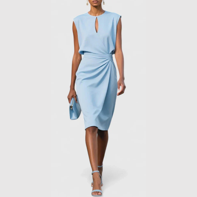 Karla | Damen Ärmellos Gerafftes Midi Kleid
