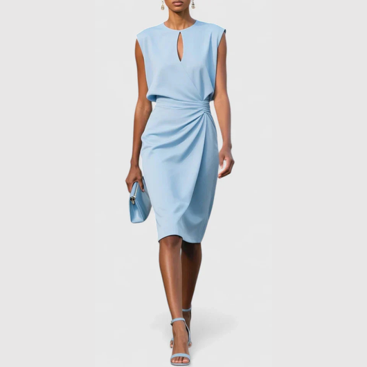 Karla | Damen Ärmellos Gerafftes Midi Kleid