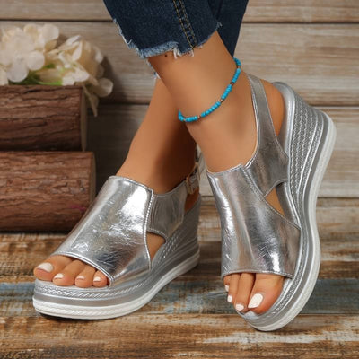 Stefanie | Damen Metallische Plattform Komfort Sandalen