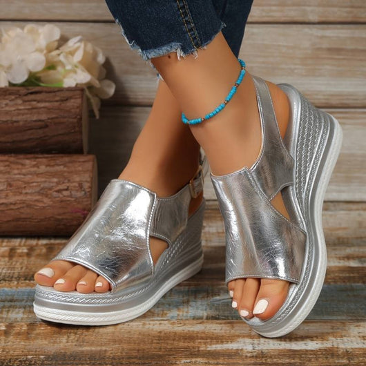 Stefanie | Damen Metallische Plattform Komfort Sandalen