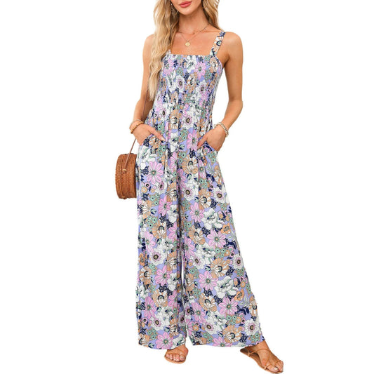 Ursula | Eleganter Damen-Frühlings-Jumpsuit mit Blumenmuster und weitem Bein