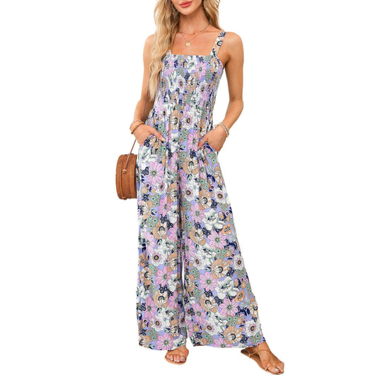 Ursula | Eleganter Damen-Frühlings-Jumpsuit mit Blumenmuster und weitem Bein