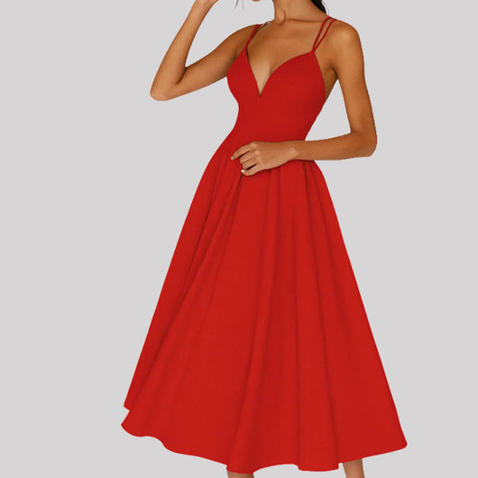 Regine | Damen Hochzeitsgast Träger Midi Kleid