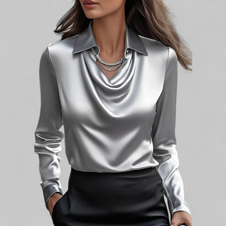 Theresa | Elegante Wasserfallausschnitt Satinbluse für Damen