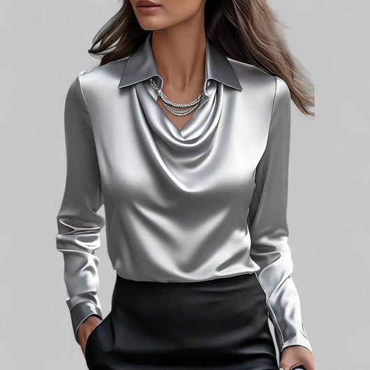 Theresa | Elegante Wasserfallausschnitt Satinbluse für Damen