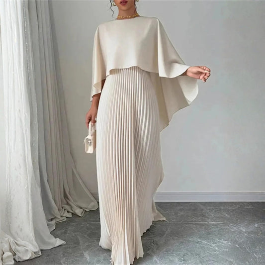 Gabriela | Damen Hochzeitsgast Gefaltetes Cape Maxikleid