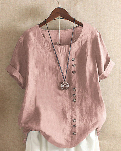 Doris | Damen Lässige Bluse mit Knopfdetail und Kurzarm