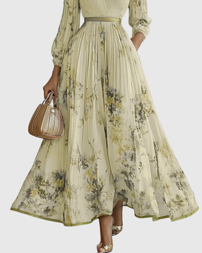 Isabella | Damen Ärmelloses Geplissiertes Blumen Midi Kleid