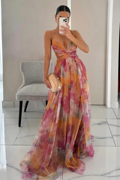 Selina | Damen Falten-Maxi-Kleid