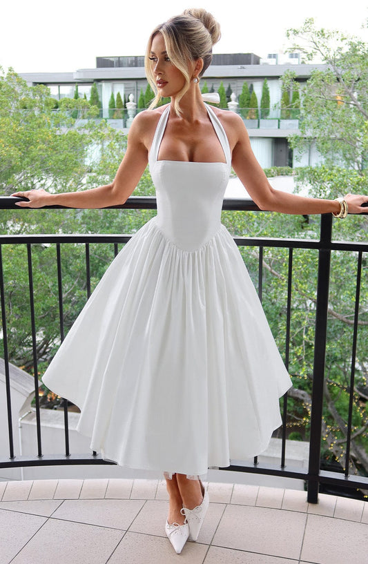 Lydia | Damen Halter Midi Kleid für Hochzeitsgäste