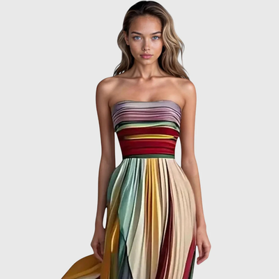 Regine | Damen Trägerlos Mehrfarbig Shorts Maxi Kleid