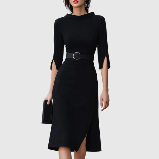 Melanie | Damen Elegantes Gürtel Midi Kleid